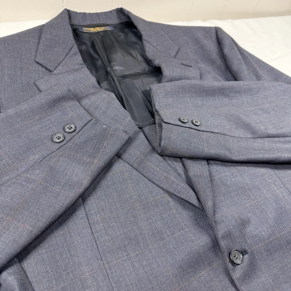 Brooks Brothers Pure Wool Suit Gray Prince of Wales Windowpane 44XL 37x32 USA